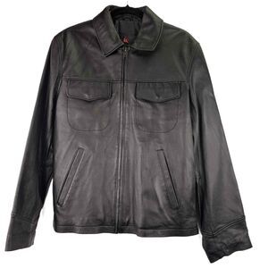 Luis Alvear Barcelona Black Leather Zip-Front Classic Jacket Size Medium
